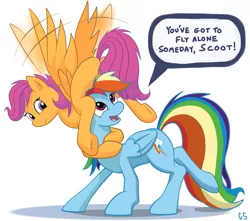 Size: 985x870 | Tagged: safe, artist:gsphere, derpibooru import, rainbow dash, scootaloo, dialogue, duo, speech bubble