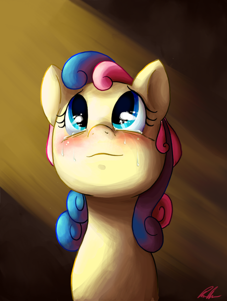 Size: 560x740 | Tagged: safe, artist:c-puff, derpibooru import, bon bon, sweetie drops, earth pony, pony, crying, smiling, solo, tears of joy