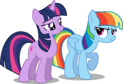 Size: 6792x4612 | Tagged: safe, artist:austiniousi, derpibooru import, rainbow dash, twilight sparkle, absurd resolution, alternate hairstyle, egghead dash, female, hilarious in hindsight, lesbian, manebow sparkle, reading rainboom, shipping, simple background, transparent background, twidash, vector