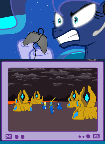 Size: 563x769 | Tagged: derpibooru import, exploitable meme, gamer luna, gamer meme, marines, princess luna, pylon, safe, scv, starcraft 2, starcrafts, tv meme