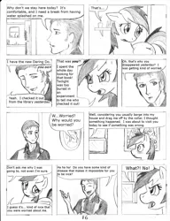 Size: 1154x1500 | Tagged: safe, artist:dj-black-n-white, derpibooru import, rainbow dash, oc, oc:anon, human, pegasus, pony, comic:tsundere rainbow dash, comic, love, monochrome, romance, traditional art, tsunderainbow, tsundere