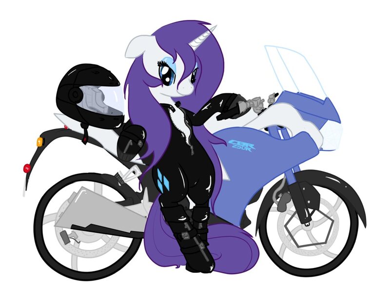 Size: 1042x766 | Tagged: artist:fribox, latex, motorcycle, rarity, solo, suggestive