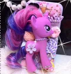 Size: 435x454 | Tagged: brushable, crown, custom, derpibooru import, ice cream, irl, lollipop, mobile phone, phone, photo, safe, solo, taobao, toy, twilight sparkle