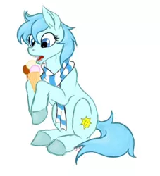 Size: 500x550 | Tagged: safe, artist:chickenwhite, derpibooru import, oc, oc:sunshine smiles, unofficial characters only, earth pony, pony, clothes, ice cream, scarf