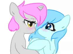 Size: 500x375 | Tagged: safe, artist:moon petals, derpibooru import, oc, oc:sunshine smiles, unofficial characters only, pony, unicorn, blushing, female, lesbian, shipping