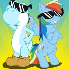 Size: 240x240 | Tagged: safe, artist:darkyosh, derpibooru import, rainbow dash, pony, yoshi, bipedal, cool, crossover, lowres, nintendo, sunglasses, super mario bros.