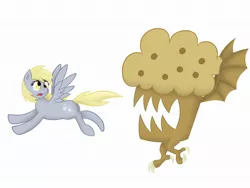 Size: 2048x1536 | Tagged: safe, artist:8aerondight8, derpibooru import, derpy hooves, pegasus, pony, chase, evil, evil muffin, female, food monster, giant muffin, mare, muffin