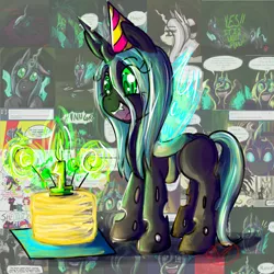 Size: 3000x3000 | Tagged: artist:ryuredwings, cake, cute, cutealis, derpibooru import, filly queen chrysalis, nymph, queen chrysalis, safe, solo