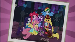 Size: 397x222 | Tagged: safe, derpibooru import, edit, edited screencap, screencap, applejack, fluttershy, pinkie pie, rainbow dash, rarity, scott green, spike, tennis match, thunderbass, twilight sparkle, velvet sky, dog, human, equestria girls, equestria girls (movie), alicorn drama, boots, clothes, drama, dress, equestria girls drama, exploitable meme, fall formal outfits, fedora hat, female, funny, group photo, hat, humane five, humane six, i wanna go home, male, mane six, necktie, ponied up, shoes, spike the dog, spike's dog collar, suit, this is our big night, this will end in tears, tuxedo, twiscream