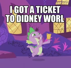 Size: 314x303 | Tagged: derpibooru import, didney worl, edit, edited screencap, faic, gala ticket, image macro, meme, safe, screencap, solo, spike, the ticket master, ticket