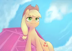 Size: 1672x1182 | Tagged: applejack, artist:lurarin, barn, derpibooru import, safe, solo, vertigo