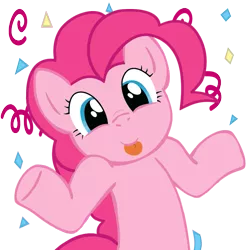 Size: 945x945 | Tagged: safe, artist:pinkiepiemike, derpibooru import, pinkie pie, :p, confetti, looking at you, shrug, shrugpony, solo, tongue out