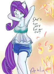 Size: 800x1100 | Tagged: 30 minute art challenge, anthro, armpits, artist:penlink, blouse, clothes, derpibooru import, midriff, rarity, safe, shorts, solo