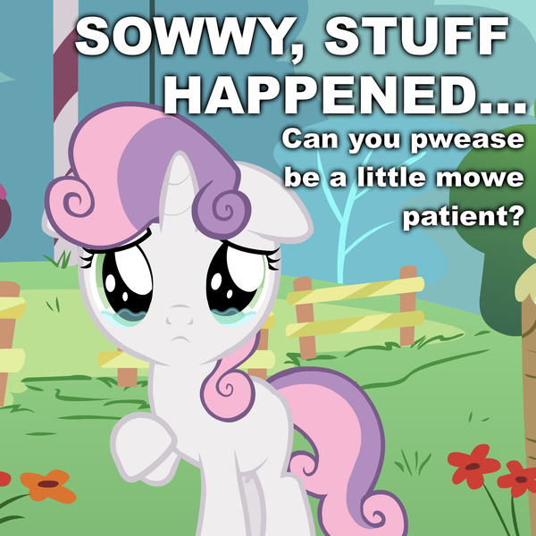 Size: 1280x1280 | Tagged: artist:jan, ask the crusaders, baby talk, crying, cute, derpibooru import, diasweetes, image macro, sad, safe, solo, sweetie belle, tumblr