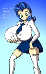 Size: 550x880 | Tagged: source needed, suggestive, artist:p.chronos, derpibooru import, oc, oc:milky way, unofficial characters only, equestria girls, big breasts, breasts, equestria girls-ified, female, freckles, huge breasts, necktie, solo, solo female