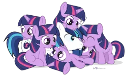 Size: 1200x720 | Tagged: safe, artist:dm29, derpibooru import, shining armor, twilight sparkle, pony, unicorn, clone, clones, cute, female, filly, filly twilight sparkle, julian yeo is trying to murder us, multeity, nuzzling, self paradox, simple background, sparkle sparkle sparkle, transparent background, twiabetes, twily, unicorn twilight, younger