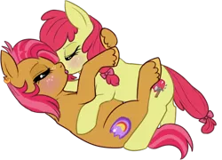 Size: 530x381 | Tagged: apple bloom, appleseed, artist:lulubell, babs seed, blushing, derpibooru import, female, french kiss, incest, kissing, lesbian, shipping, simple background, suggestive, transparent background