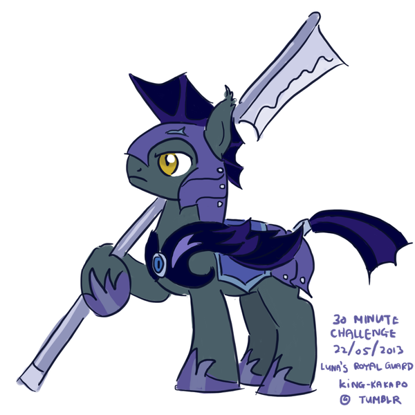 Size: 1000x1000 | Tagged: safe, artist:king-kakapo, derpibooru import, bat pony, pony, 30 minute art challenge, armor, axe, halberd, night guard, weapon