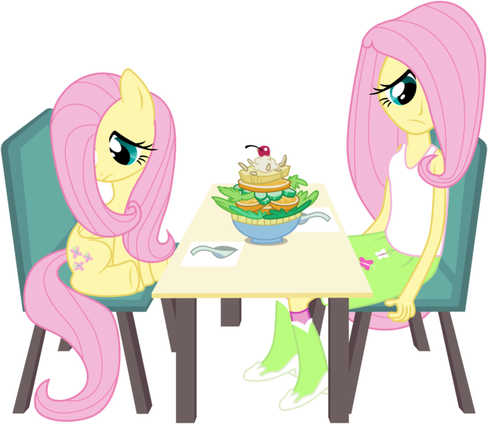 Size: 6000x5215 | Tagged: safe, artist:masem, derpibooru import, fluttershy, equestria girls, absurd resolution, awkward, herbivore, human ponidox, salad, shy, simple background, square crossover, table, transparent background, vector