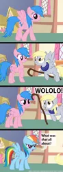 Size: 1440x3920 | Tagged: safe, artist:beavernator, derpibooru import, derpy hooves, firefly, rainbow dash, pegasus, pony, age of empires, annoyed, character to character, comic, confused, female, flying, frown, g1, g1 to g4, generation leap, glare, grin, mare, monk, pony to pony, raised eyebrow, raised hoof, smiling, spread wings, transformation, wololo