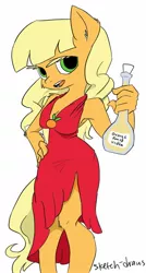 Size: 775x1442 | Tagged: alternate universe, anthro, applejack, artist:lizzyoli-ravioli, derpibooru import, orangejack, safe, simple background, solo, vodka