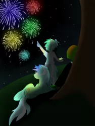 Size: 1156x1536 | Tagged: artist needed, safe, derpibooru import, lyra heartstrings, oc, oc:anon, oc:hope, human, hybrid, satyr, canon x oc, fireworks, night, offspring, parent:anon, parent:lyra heartstrings, parents:canon x oc