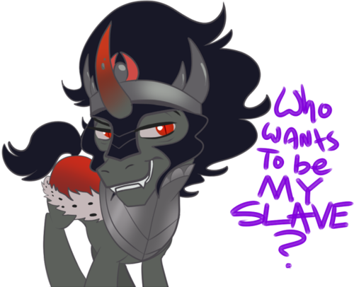 Size: 500x406 | Tagged: antagonist, artist needed, derpibooru import, fangs, king sombra, safe, simple background, slave, solo, stupid sexy sombra, transparent background