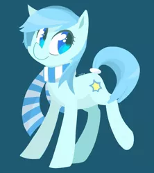 Size: 700x788 | Tagged: safe, artist:foxda, derpibooru import, oc, oc:sunshine smiles, unofficial characters only, earth pony, pony, clothes, female, mare, scarf, simple background, smiling, solo, teal background