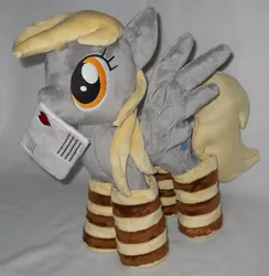 Size: 882x905 | Tagged: safe, artist:calusariac, derpibooru import, derpy hooves, pegasus, pony, clothes, female, irl, letter, mail, mare, mouth hold, photo, plushie, socks, solo, striped socks