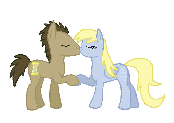 Size: 598x424 | Tagged: safe, artist:elzian-pie, derpibooru import, derpy hooves, doctor whooves, time turner, pegasus, pony, doctorderpy, female, kissing, male, mare, shipping, straight