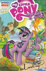 Size: 2645x4090 | Tagged: comic book, derpibooru import, idw, katie cook, owlowiscious, phoenix comicon 2013, princess celestia, safe, signature, spike, twilight sparkle