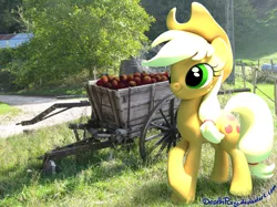 Size: 1667x1250 | Tagged: 3d, apple, applejack, artist:deathpwny, blender, cart, derpibooru import, irl, photo, ponies in real life, safe