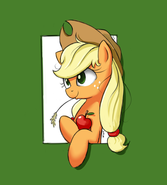 Size: 985x1087 | Tagged: apple, applejack, artist:junkiekb, derpibooru import, obligatory apple, safe, solo