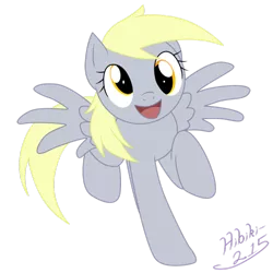 Size: 894x894 | Tagged: dead source, safe, artist:hibiki-215, derpibooru import, derpy hooves, pegasus, pony, female, happy, looking at you, mare, open mouth, signature, simple background, smiling, solo, spread wings, transparent background, wings