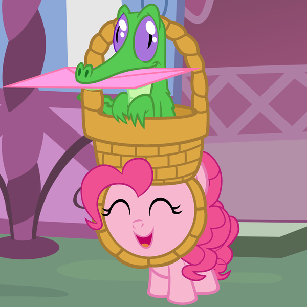 Size: 5200x5200 | Tagged: safe, artist:beavernator, derpibooru import, gummy, pinkie pie, pony, absurd resolution, baby, baby pie, baby pony, basket, basket hat, filly, foal, happy, hat, letter, mouth hold