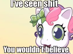 Size: 400x298 | Tagged: safe, derpibooru import, sweetie belle, forced meme, g3.5, image macro, meme, once upon a my little pony time, solo, vulgar