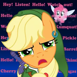 Size: 925x925 | Tagged: applejack, applelink, artist:gutovi, derpibooru import, hey listen, navi, nintendo, parody, pinkie pie, safe, the legend of zelda