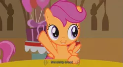 Size: 637x350 | Tagged: bread, cute from the hip, derpibooru import, friendship is witchcraft, safe, scootaloo, screencap, solo, youtube caption