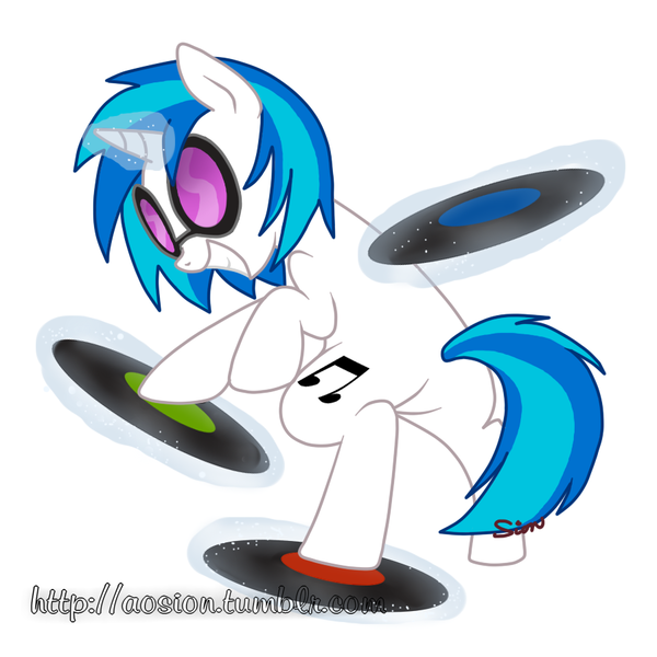 Size: 900x900 | Tagged: safe, artist:sion, derpibooru import, vinyl scratch, grin, record, solo