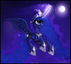 Size: 1316x1188 | Tagged: dead source, safe, artist:vongrell, derpibooru import, princess luna, magic, moon, night, solo, stars