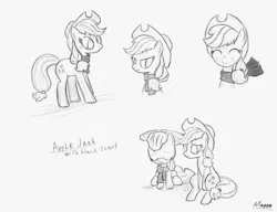 Size: 900x692 | Tagged: apple bloom, applejack, artist:nevobaster, clothes, monochrome, safe, scarf