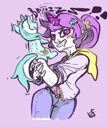 Size: 852x1000 | Tagged: artist:holotuff, derpibooru import, horned humanization, humanized, jojo pose, lyra heartstrings, lyra plushie, mascot, /mlp/, mlp tan, plothole plush lyra, safe