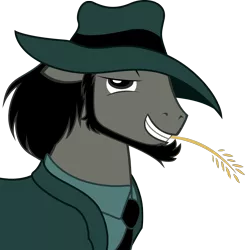 Size: 1727x1764 | Tagged: artist:whimsy-floof, daisuke jigen, derpibooru import, hay stalk, lupin the 3rd, ponified, safe, simple background, solo, straw, straw in mouth, transparent background, vector