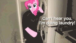Size: 1280x720 | Tagged: animated, artist:jake whyman, caption, edit, game grumps, gif with captions, grep, jontron, laundry, looking up, pinkie pie, reaction image, safe, smiling