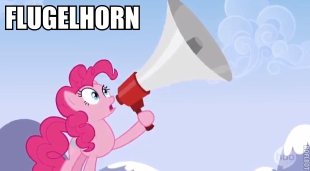 Size: 620x342 | Tagged: derpibooru import, flugelhorn, image macro, megaphone, pinkie pie, safe, solo