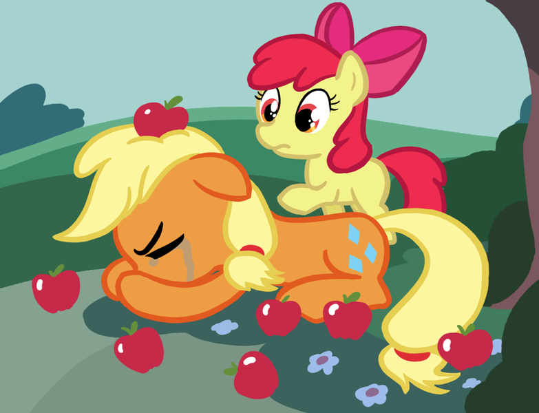 Size: 903x692 | Tagged: apple bloom, applejack, artist:gingermint, artist:icekatze, derpibooru import, magical mystery cure, safe, swapped cutie marks