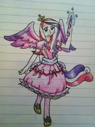 Size: 500x669 | Tagged: artist:icognito-chan, clothes, crossover, cute, derpibooru import, dress, humanized, madoka, magic, magical girl, maho shojo madoka magica, princess cadance, puella magi madoka magica, ribbon, safe, solo, winged humanization