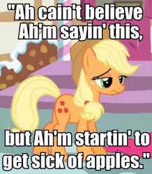 Size: 435x499 | Tagged: apple, applejack, blasphemy, derpibooru import, heresy, image macro, safe, solo, unhapplejack