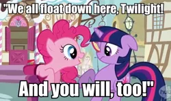 Size: 572x338 | Tagged: derpibooru import, image macro, it, mailbox, pennywise, pinkie being pinkie, pinkie physics, pinkie pie, safe, stephen king, twilight sparkle