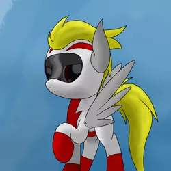 Size: 2600x2600 | Tagged: safe, artist:flashiest lightning, derpibooru import, oc, unofficial characters only, pegasus, pony, clothes, helmet, racer, red, solo, suit, white